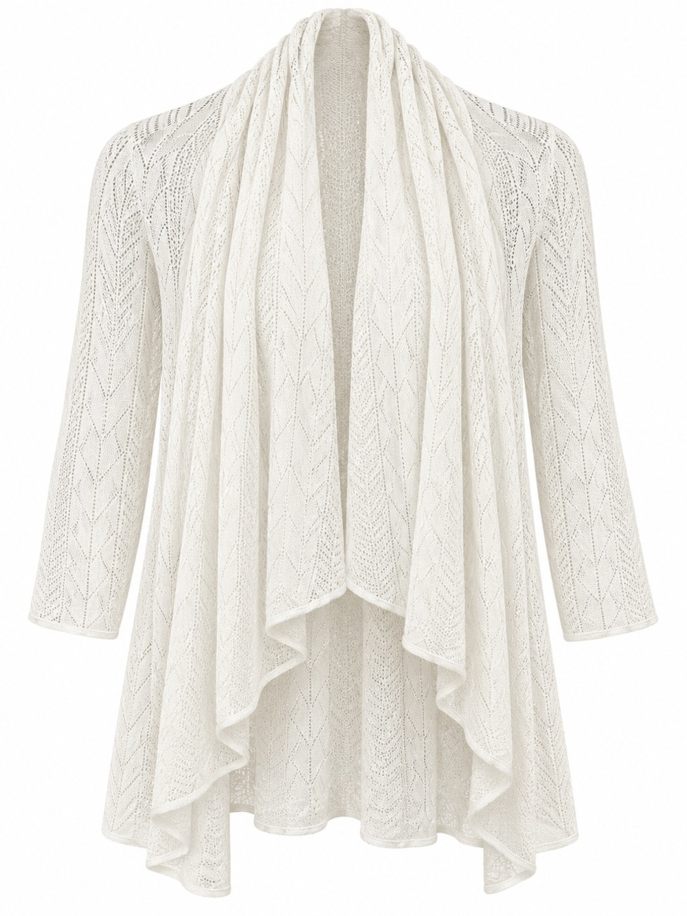 Open-Front Lace Knit Cardigan Sweater - Ivory